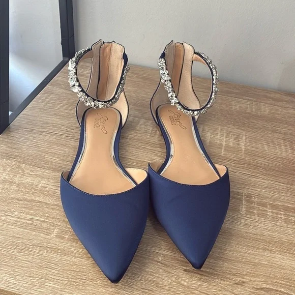 Badgley Mischa Navy Satin Flat Pointed Shoe Size 10 - Picture 10 of 15